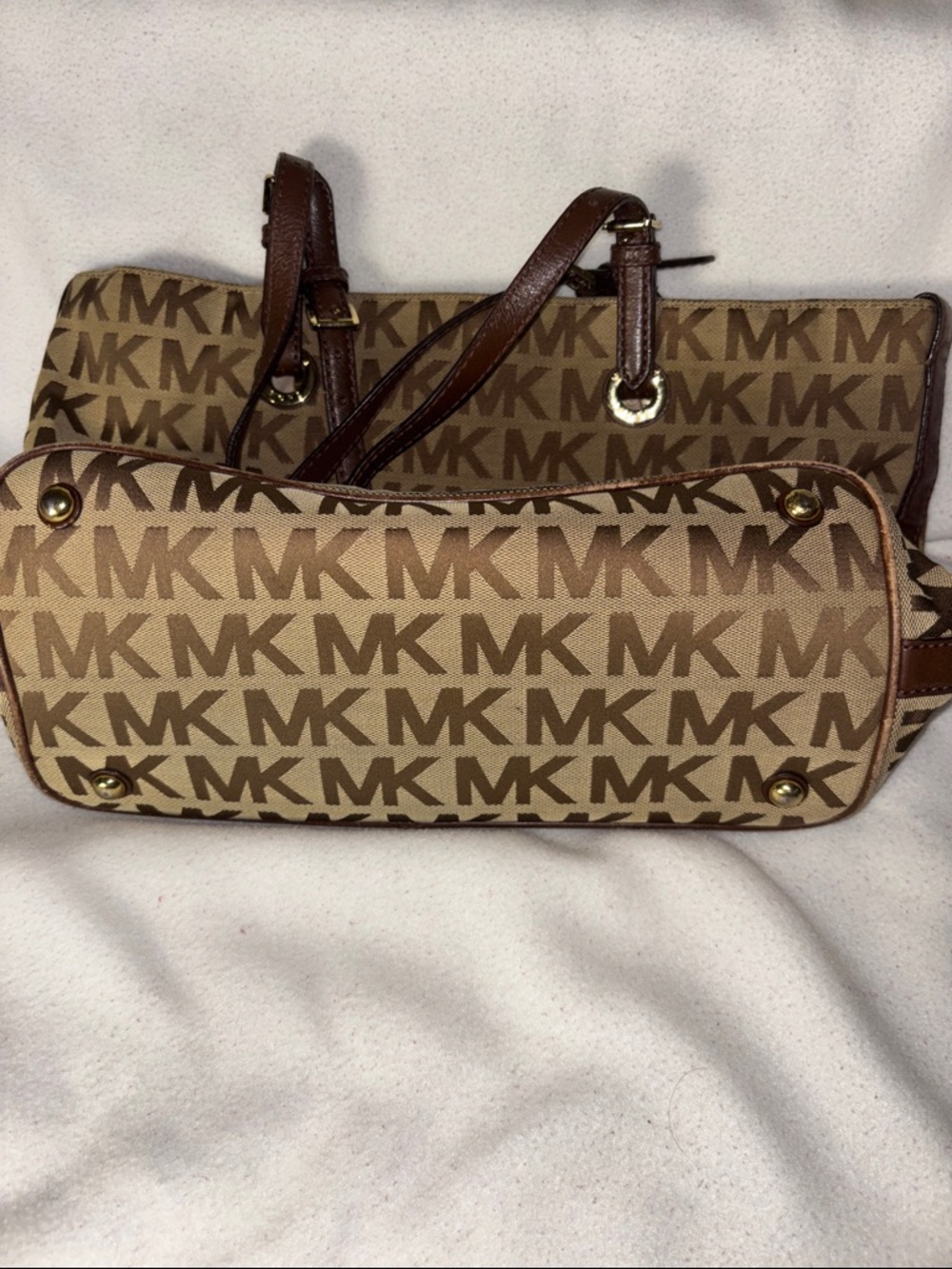 Michael Kors Brown and Tan MK Logo Tote - Picture 7 of 12